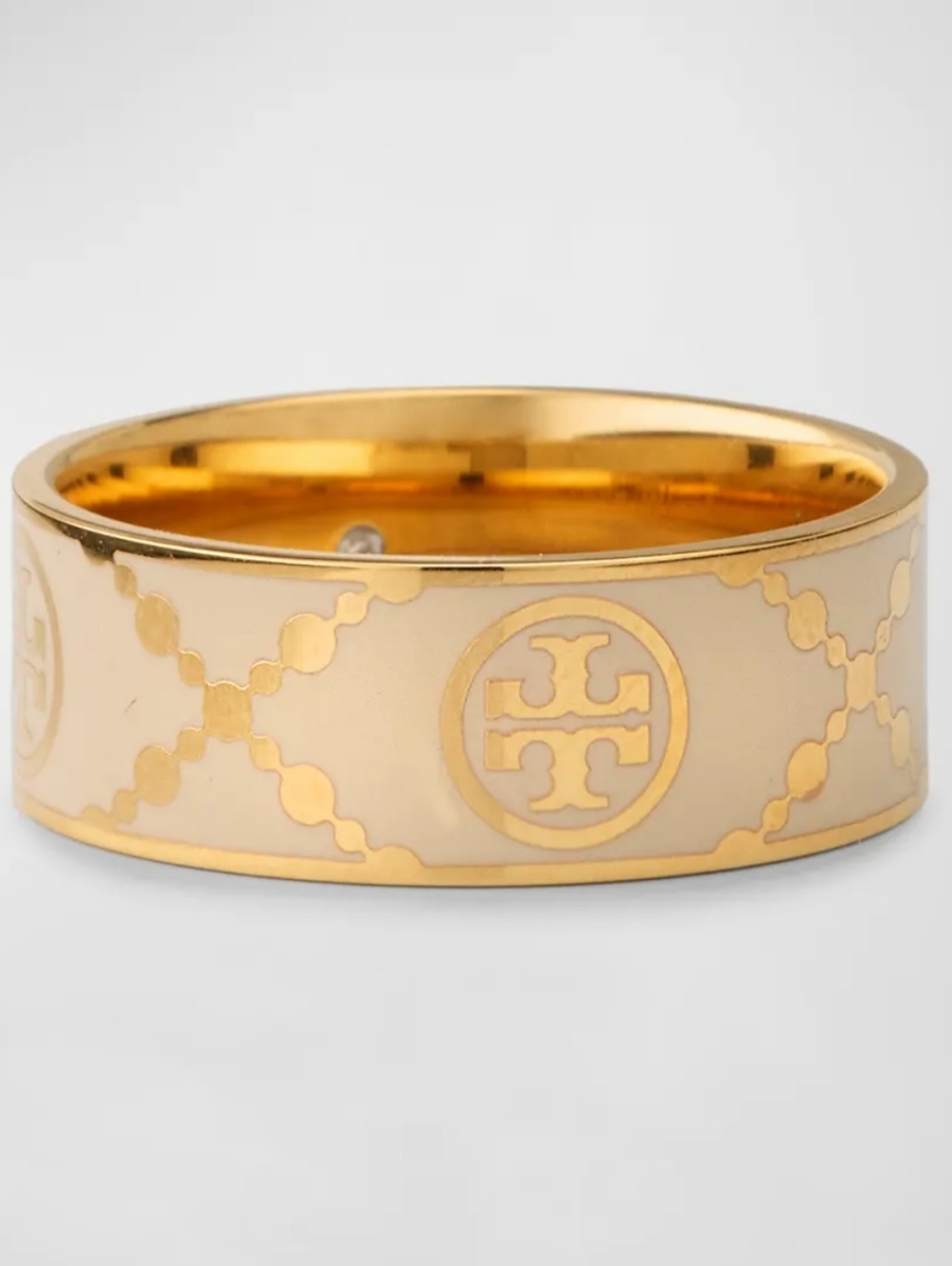 Tory Burch Icon T Monogram Ring Gold Tone Enamel New Size 8